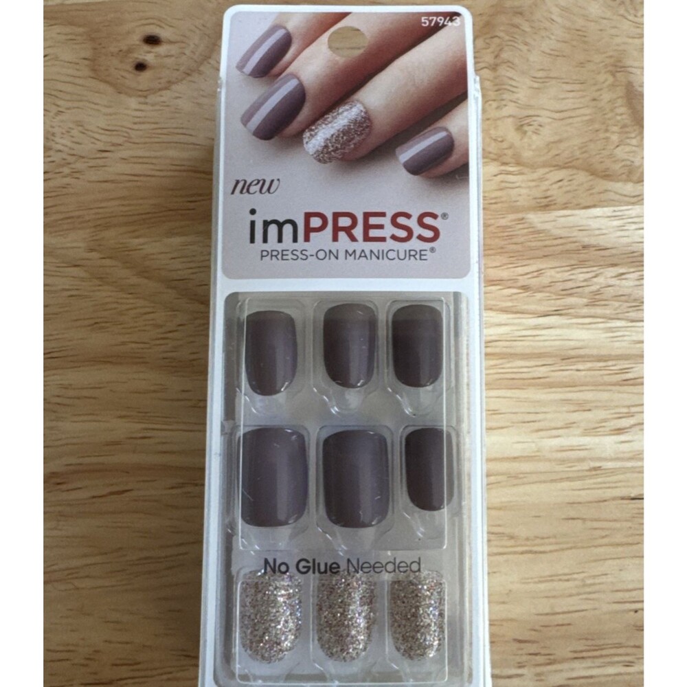 Impress Press on Nails “Night Fever” Tan and Rose Gold Glitter, NIB